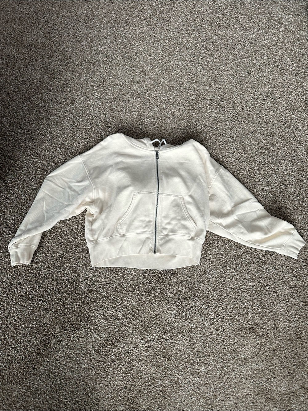 American Eagle Outfitters Cream Zip-Up Cropped Hoodie